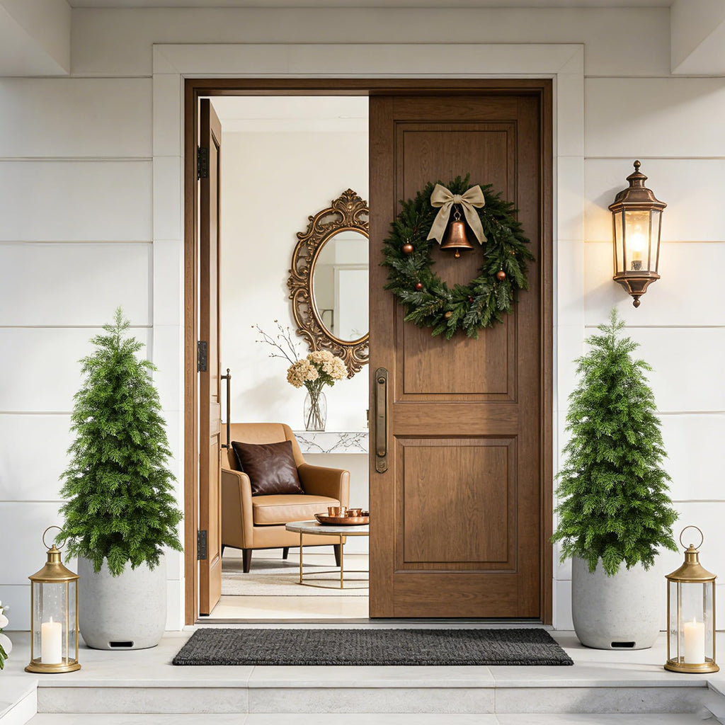 3FT Artificial Cedar Topiary Trees, 2 Pack UV Resistant Faux Pine Tree
