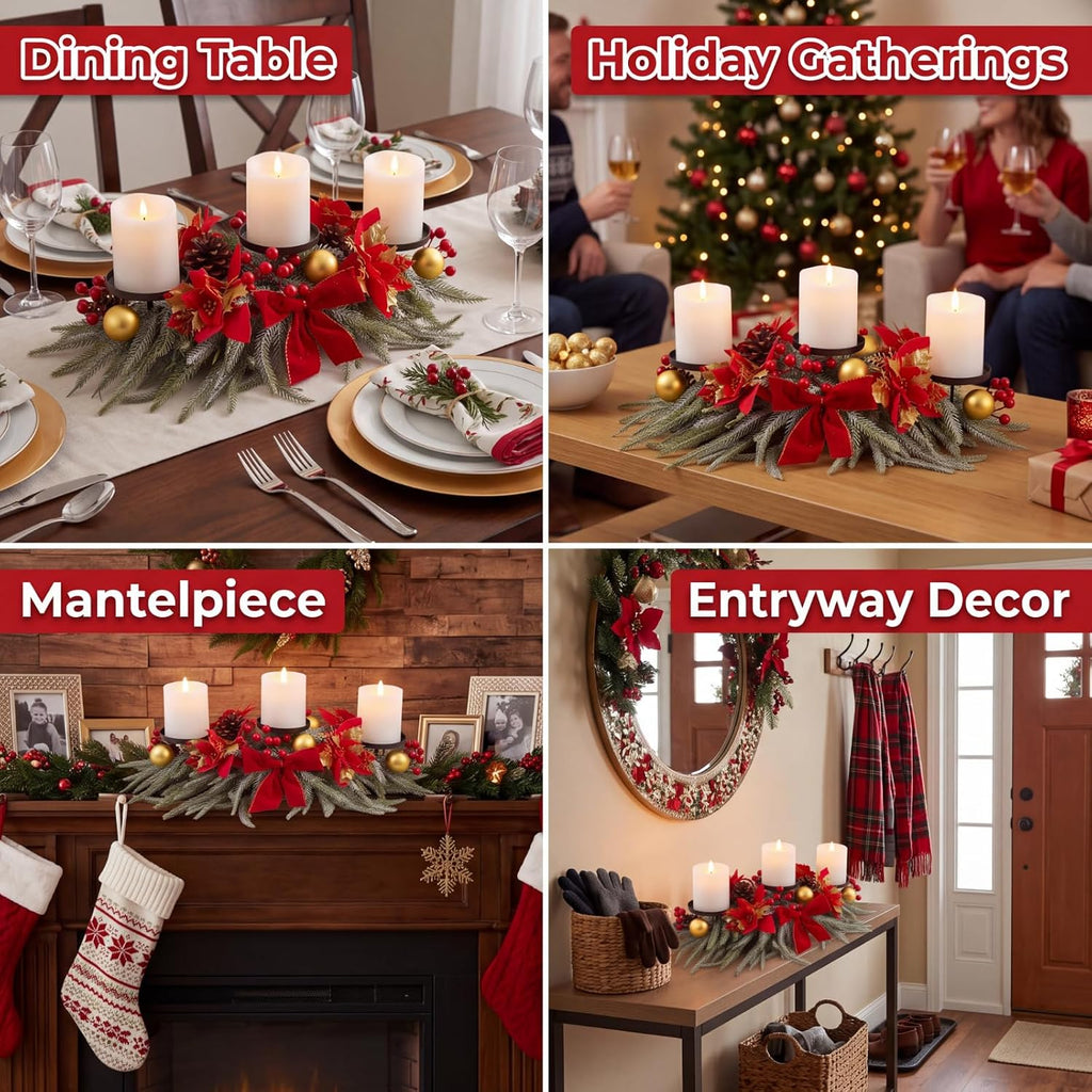 30 Inch Christmas Table Centerpiece with 3 Candle Holders