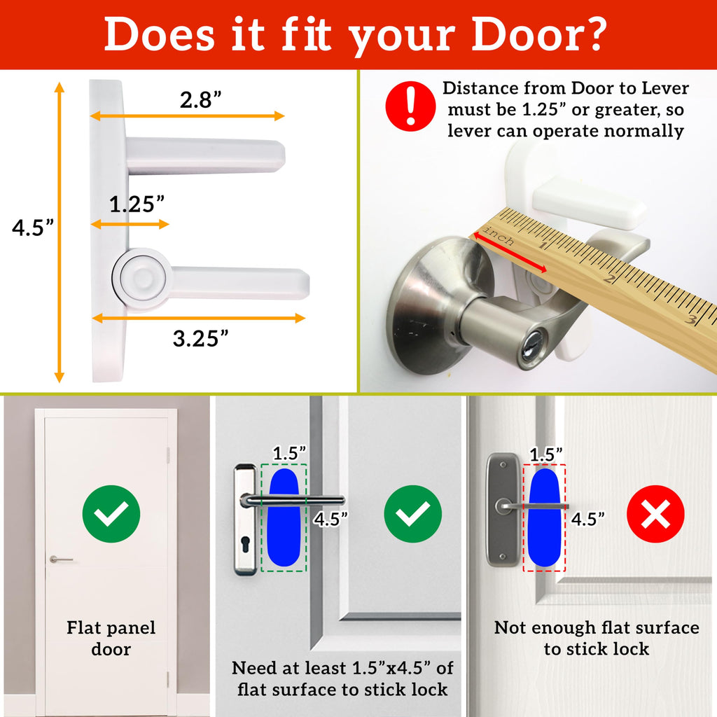 Lever Lock (6 Pack) Prevents Toddlers from Opening Doors. 3.25" L * 1.5" W * 4.5" H Easy One Hand Operation for