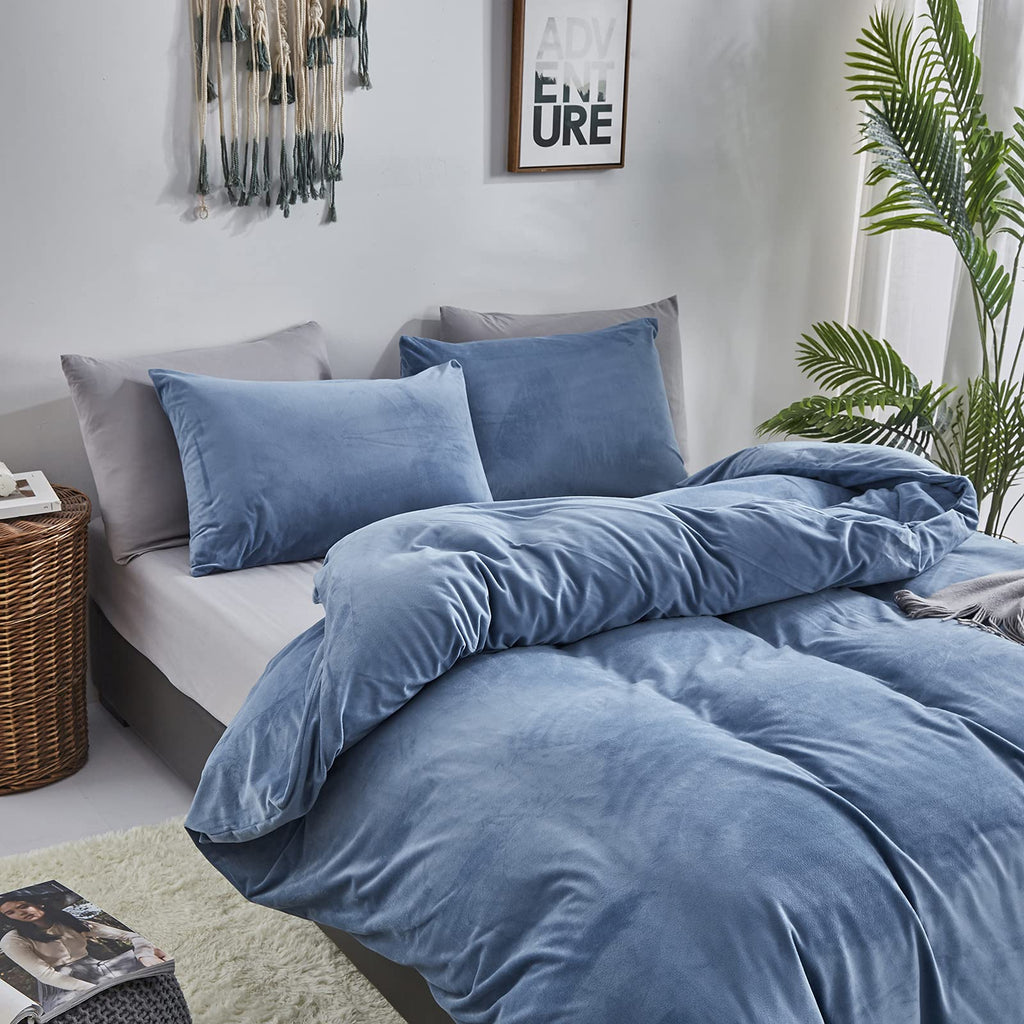 Blue Velvet Comforter Sets Cal King Men Lake Blue Fluffy Bedding