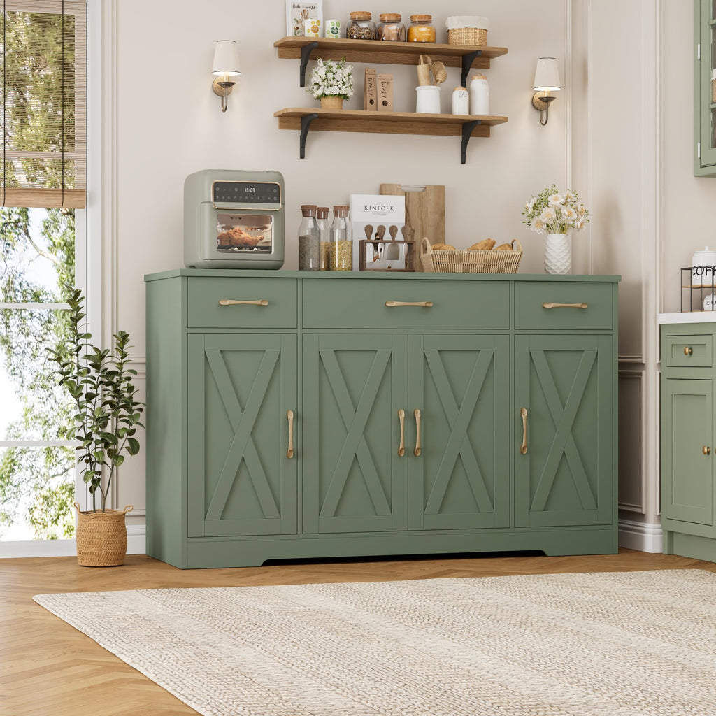 Kitchen Buffet Sideboard Storage Cabinet, Coffee Bar Cabinet, Green