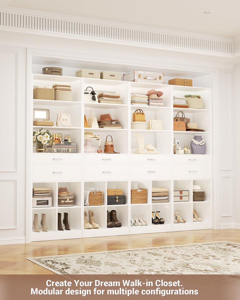 22" Closet System with Drawers, Small Closet Organizer for Walk in Closet, Wardrobe Storage Unit with Storage and
