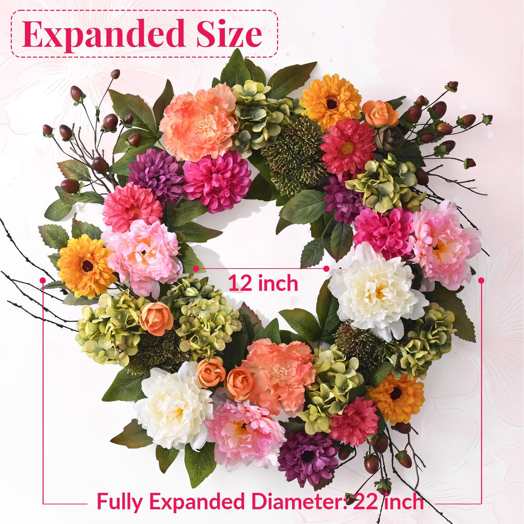 Spring Wreaths for Front Door, 22 Inch Spring Front Door Wreath