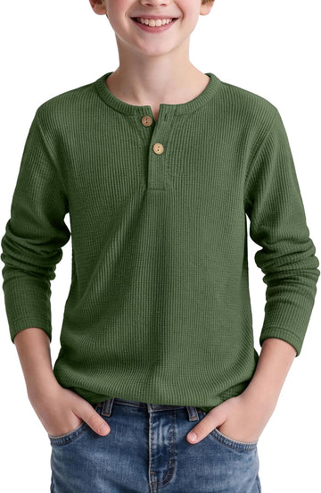 Boys Long Sleeve Thermal Shirts Waffle Henley Tops