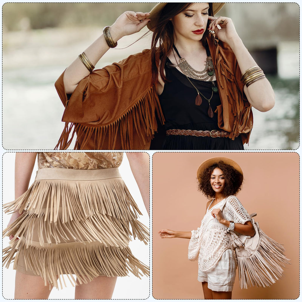 6 Inch PU Leather Suede Fringe Trim Double Side Leather Sewing Tassel Fringe for DIY Sewing Dress Crafts Skirt - 1 Yard
