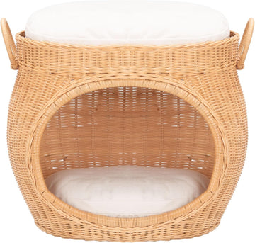 Coastal Rattan Cat Bed, 20.1" White/Honey Natural