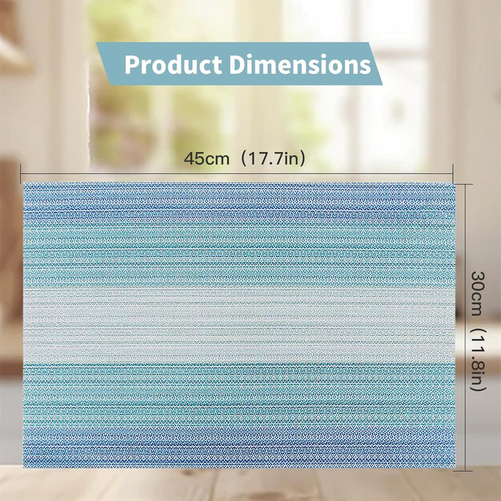 Blue Placemats,Stain-Resistant Kitchen Table Mats Washable Placemats Crossweave Woven Vinyl Placemat Dining - Set of 6