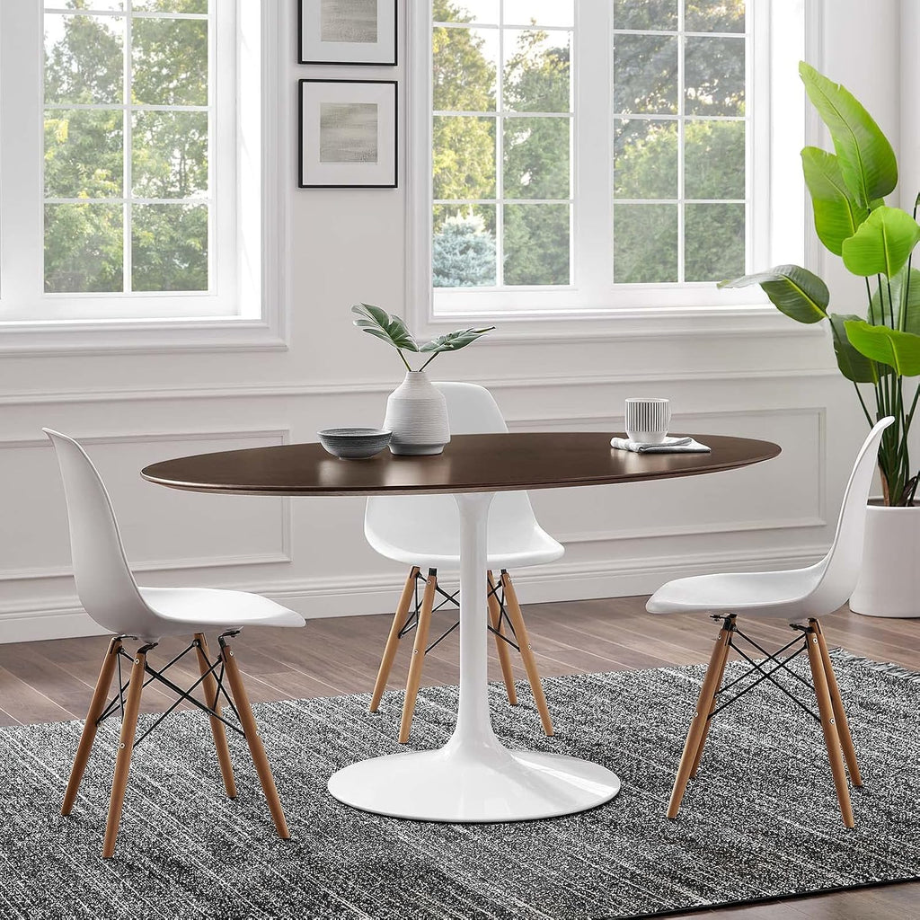 Inspired Tulip Style Oval Pedestal Dining Table — White Cherry Walnut, 60″ Oval