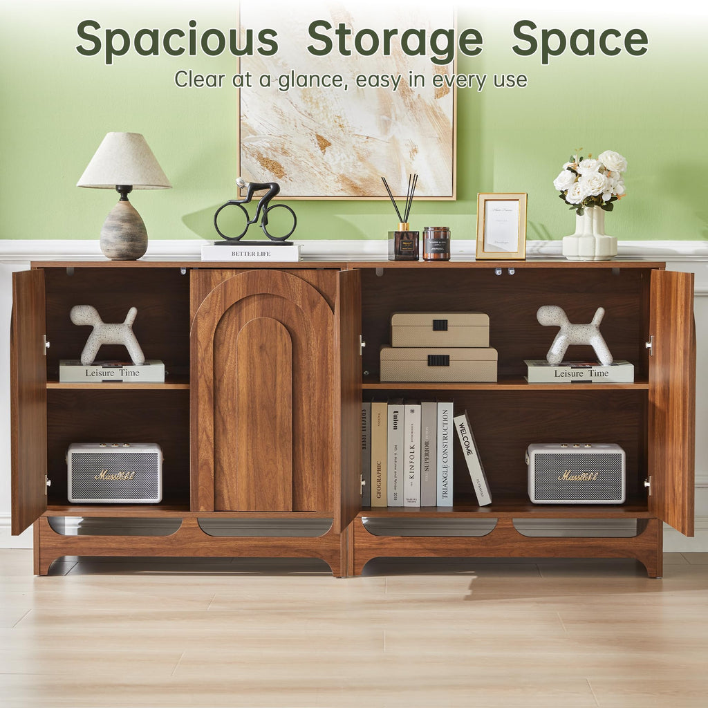 94.5" Walnut Fluted Arched Sideboard Buffet Cabinet with Storage