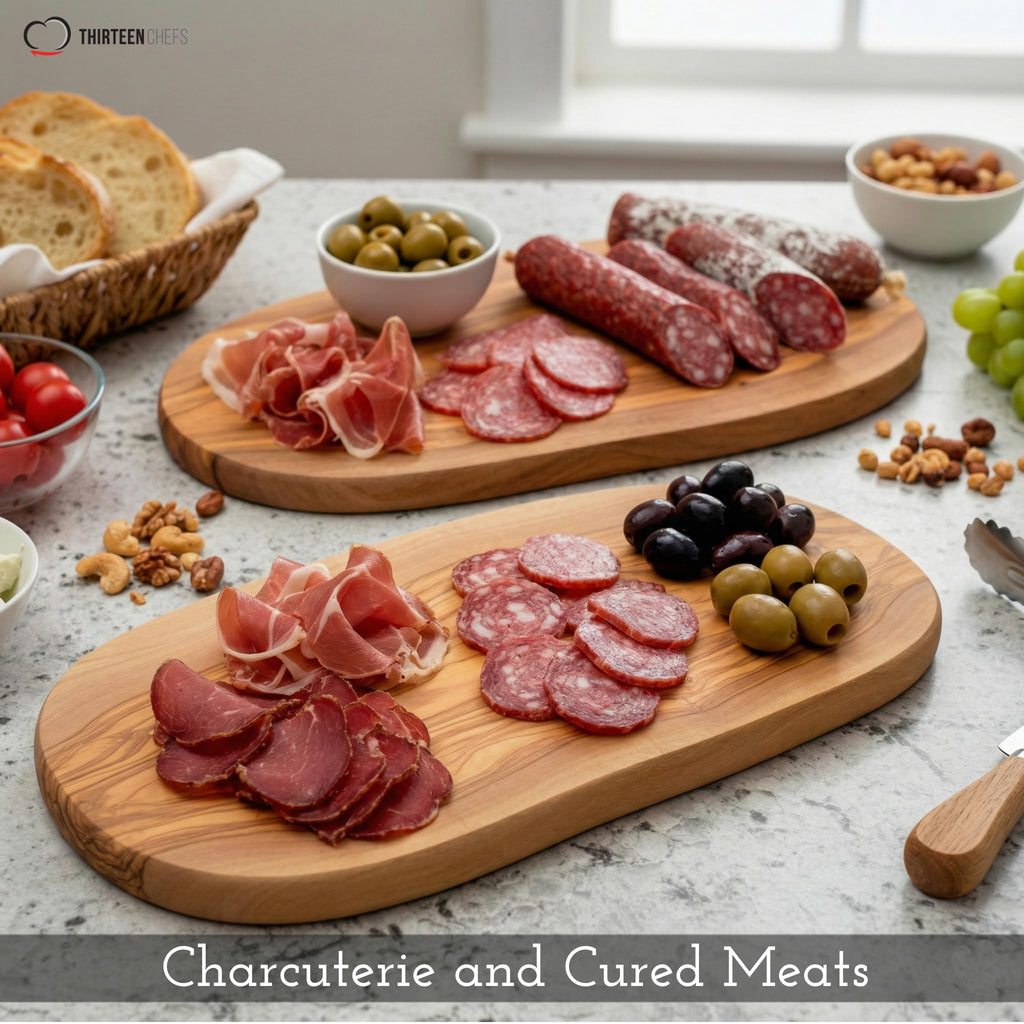 Olive Wood Cheese Board 12 Inch Long - Beautiful Wooden Serving Board for Charcuterie, Snacks, Appetizers and Parties