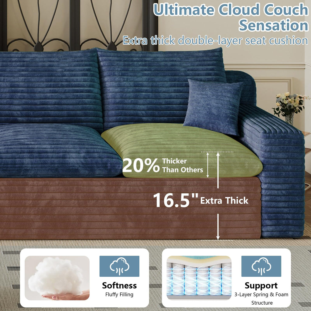 165.5" Cloud Boneless Sectional Couches with Chaise, Blue