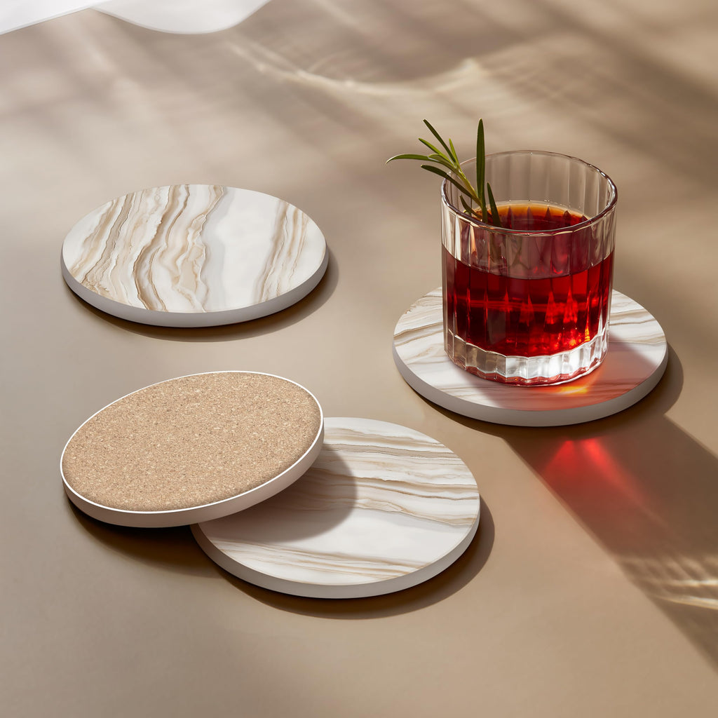 Absorbent Marble Look Ceramic Drink Coasters Set of 6 with Holder