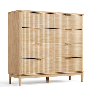 Fluted 8 Drawer Dresser, 47" Wide Mid-Century Modern Tall Chest of Drawers, Curved Corner Design, Storage Dressers