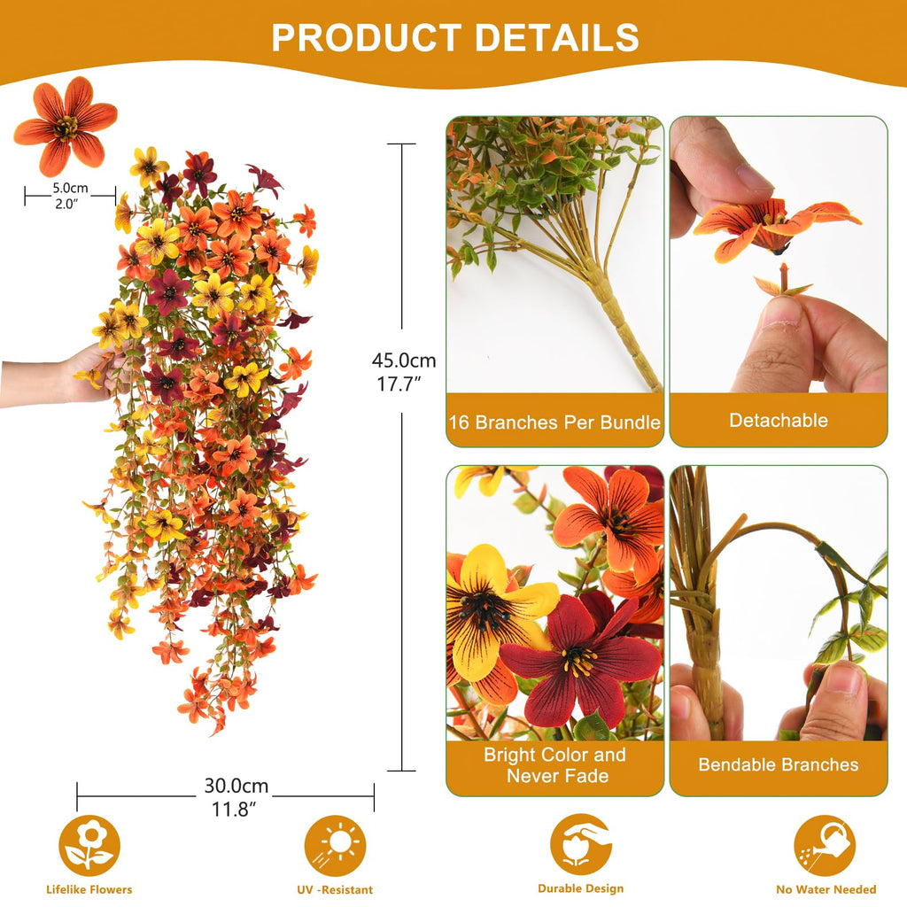 Fall Flowers Fake Mums UV Hanging Plants for Outdoors Decor