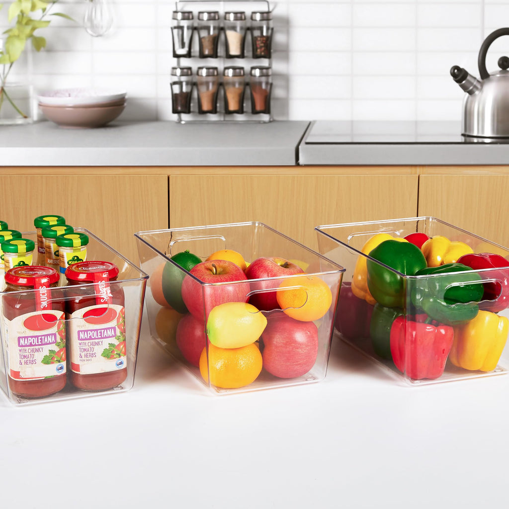6 Pack Clear Storage Bins, Pantry Organizer Bins with Handle, Large