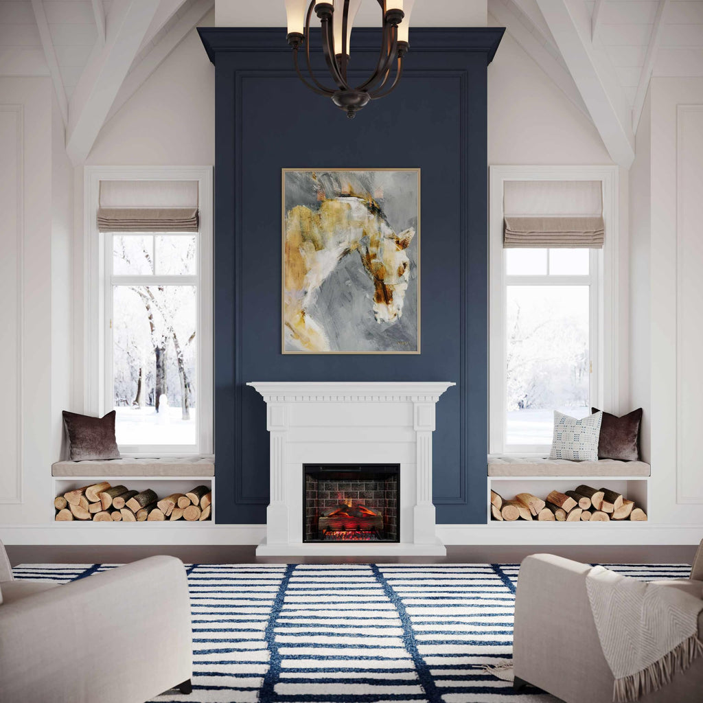 Augustine White Mantel Package 55" W x 48" H with 28 Inch Electric Fireplace Insert - 400 SqFt Heater 5 Flame Colors