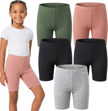 Girls Cotton Spandex Biker Shorts Pack Stretch Active Shorts Elastic Waist Dance School Play