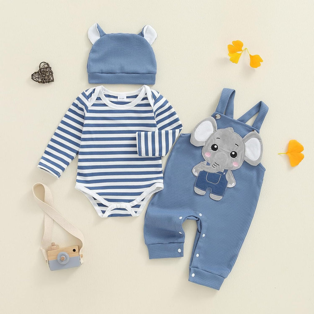 Baby Boy Long Sleeve Bodysuit Overalls Outfit Infant Clothes Set