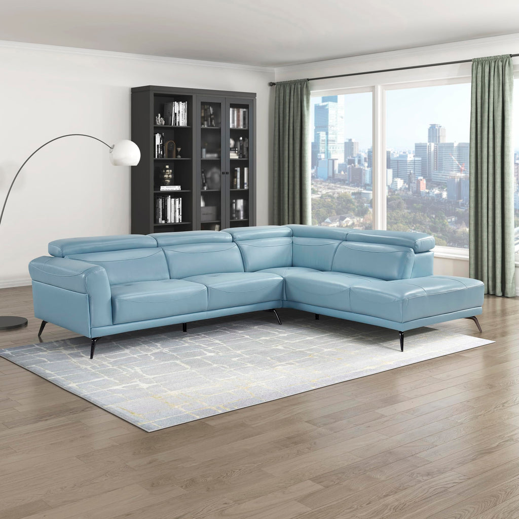 Leather Match L-Shaped Sectional Sofa, Right Chaise, Blue