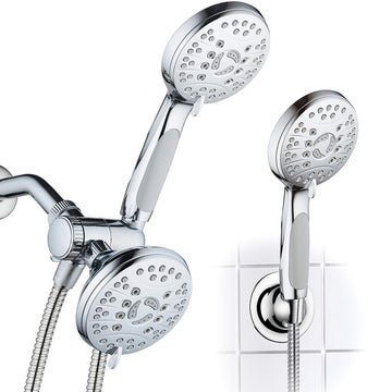 High Pressure 48-mode Luxury 3-way Combo - Dual Rain & Handheld Shower Head - Extra Long 6 Foot Stainless Steel Hose