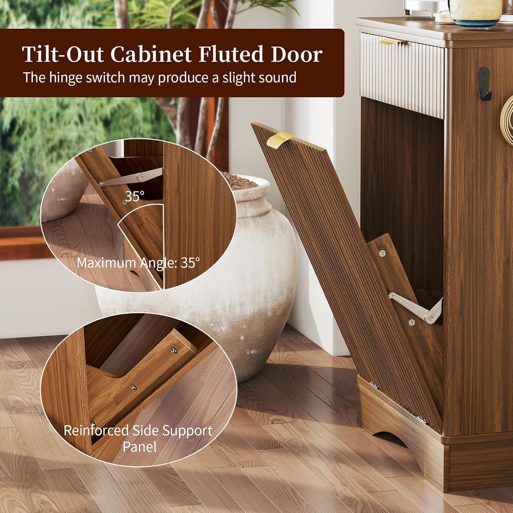 10 Gallon Tilt Out Trash Can Cabinet with Dog Bowl, Dog Food Storage Cabinet