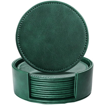 Leather Coasters for Drinks, Drink Coasters Set of 6 with Holder