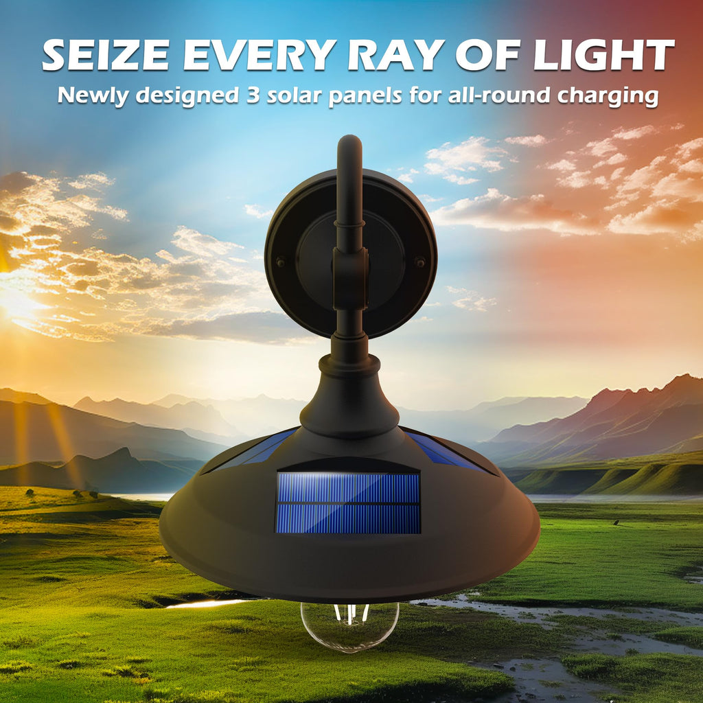 Solar Barn Lights, Aluminum Rustic Vintage Solar Garage Lights with 3 Lighting Modes & Motion Sensor, Waterproof