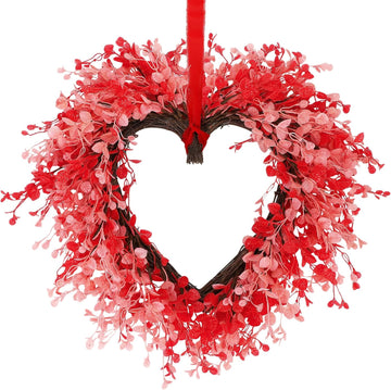Valentine's Day Heart Wreath 22 Inch Red and Pink Artificial Floral Wreath with Ribbon Door Wall Window Hanging Decor - Set of 2
