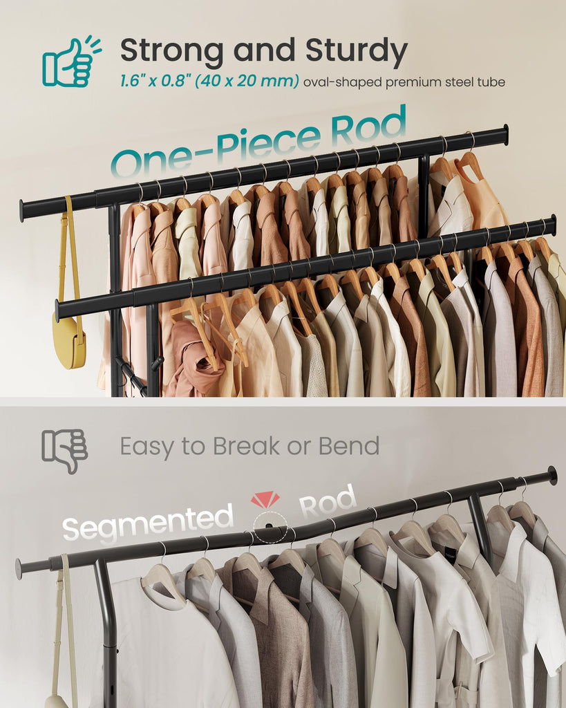 Clothes Rack, Heavy-Duty Rolling Garment Rack with Shelf