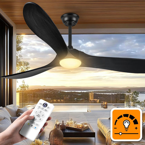 Inspired Maverick Style 52 Inch Ceiling Fans with Lights and Remote Control, Wood Outdoor Ceiling Fan with Light 3 Blade Modern Black Ceiling Fans Propeller for Patios Porch Garage, ETL Listed DC Motor, Matte Black A101-B0D6RB1R2J