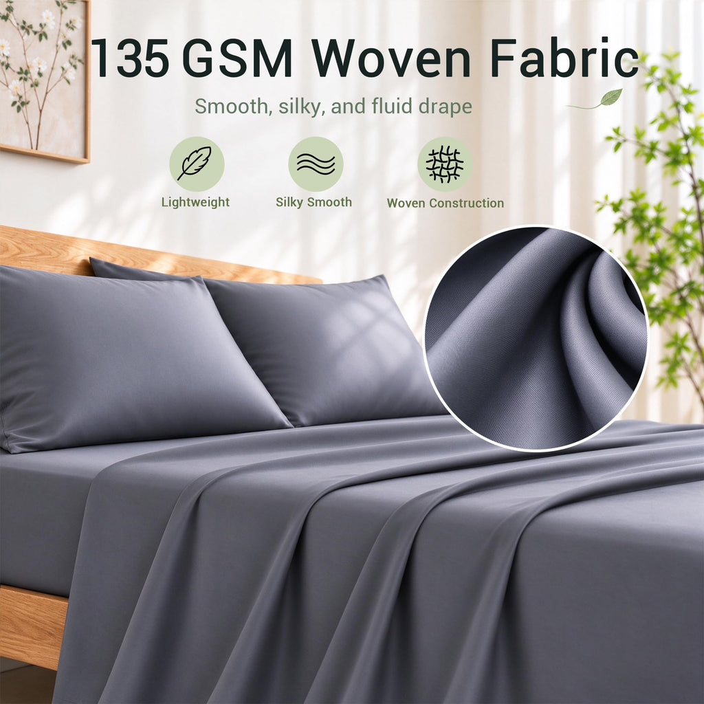 4-Piece Sheets, 100% Viscose Derived from Bamboo, Dark Grey