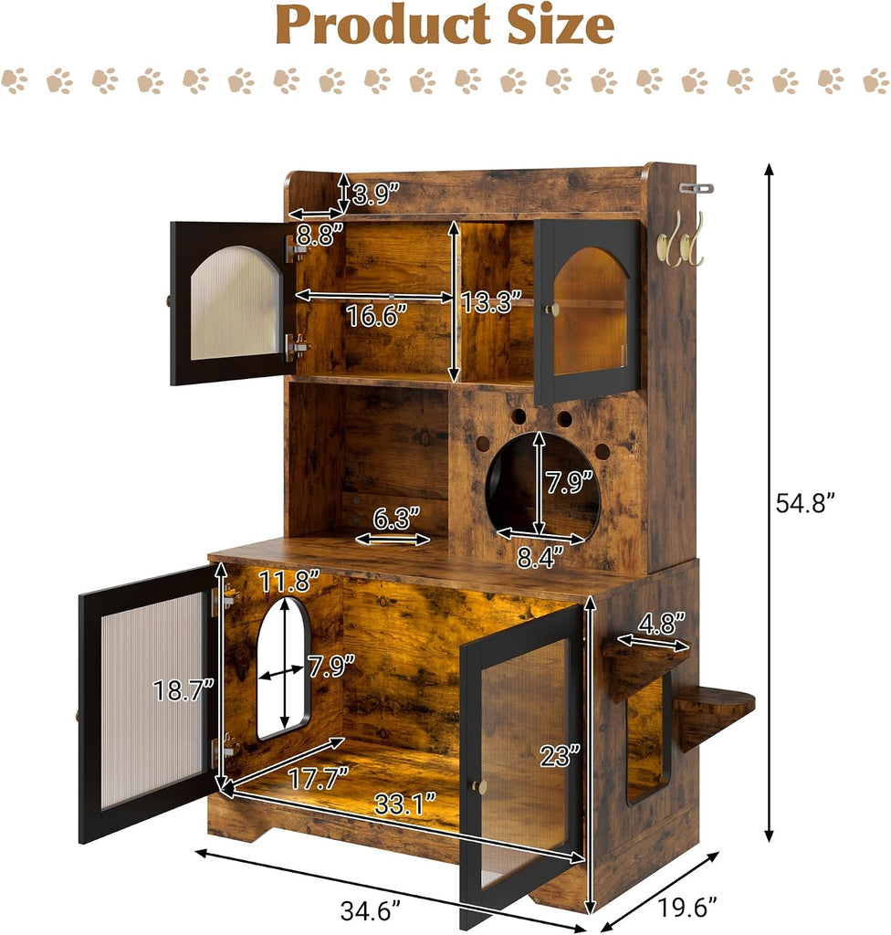 3 Tier Cat Litter Box Enclosure Furniture with Storage Cabinet