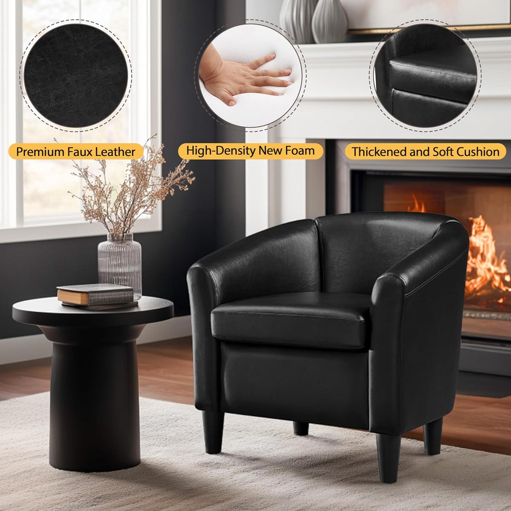 Faux Leather Club Chair, Modern Accent Chair, Black