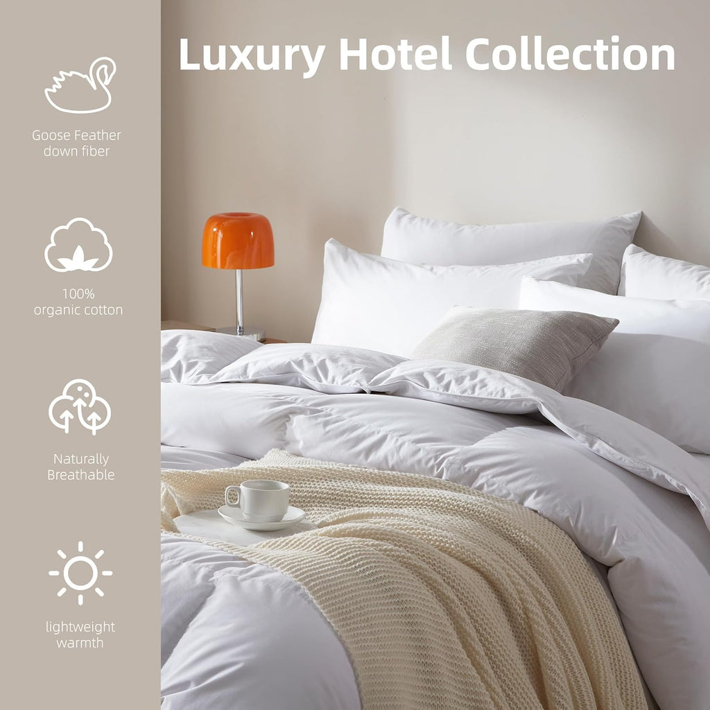 Goose Feather Down Fiber Comforter King,100% Organic Cotton Duvet Insert,All-Season Luxury Duvet Ins