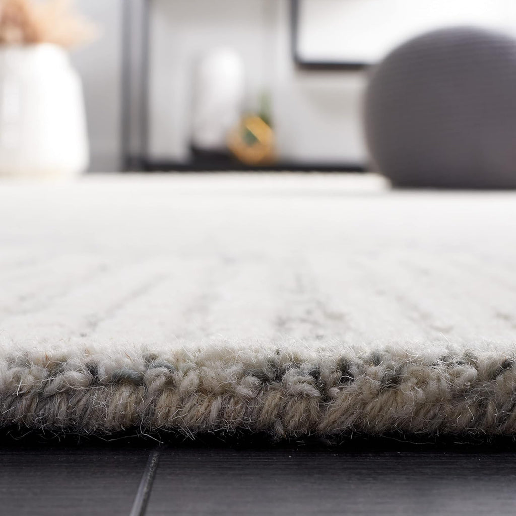 Abstract Area Rug - 11' x 15', Grey & Ivory, Handmade Wool