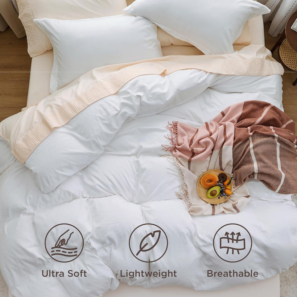 White Duvet Cover King - 3 Pieces Prewashed Cotton-Like Polyester Extra Soft Bedding Set, Includes 1 Duvet Cover