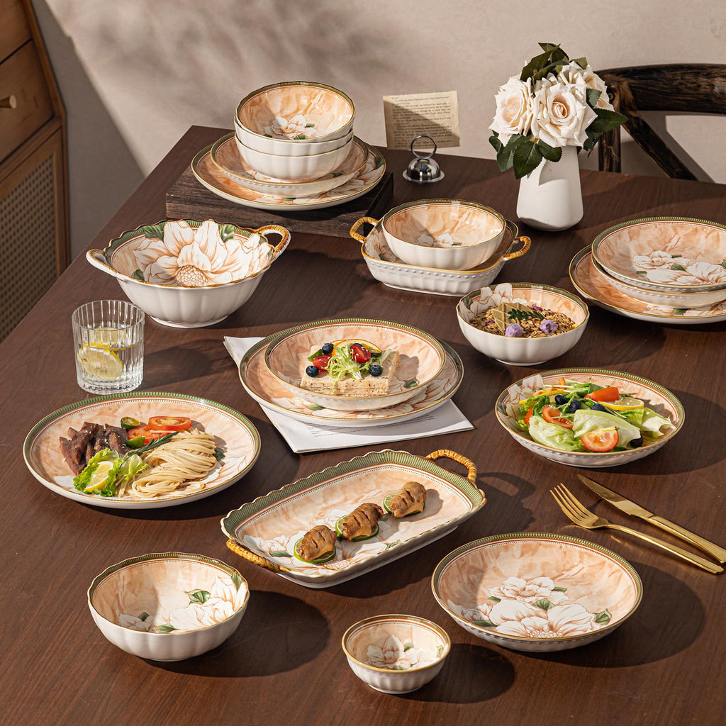Ceramic Dinnerware Set, Series Kavara II, (Vintage Camellia)