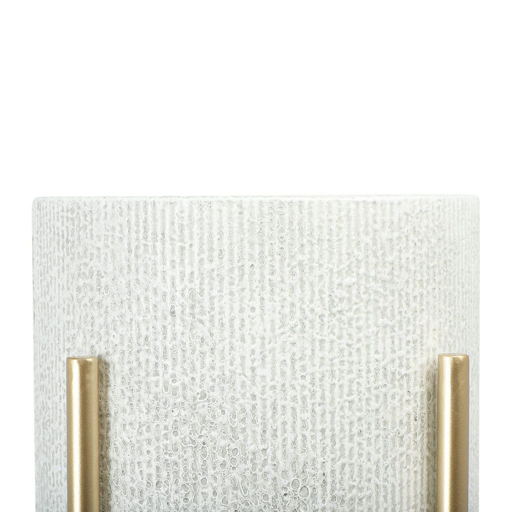 Modern Boho Embossed Metal Planters with Stands, White and Gold, Set of 2 Sizes