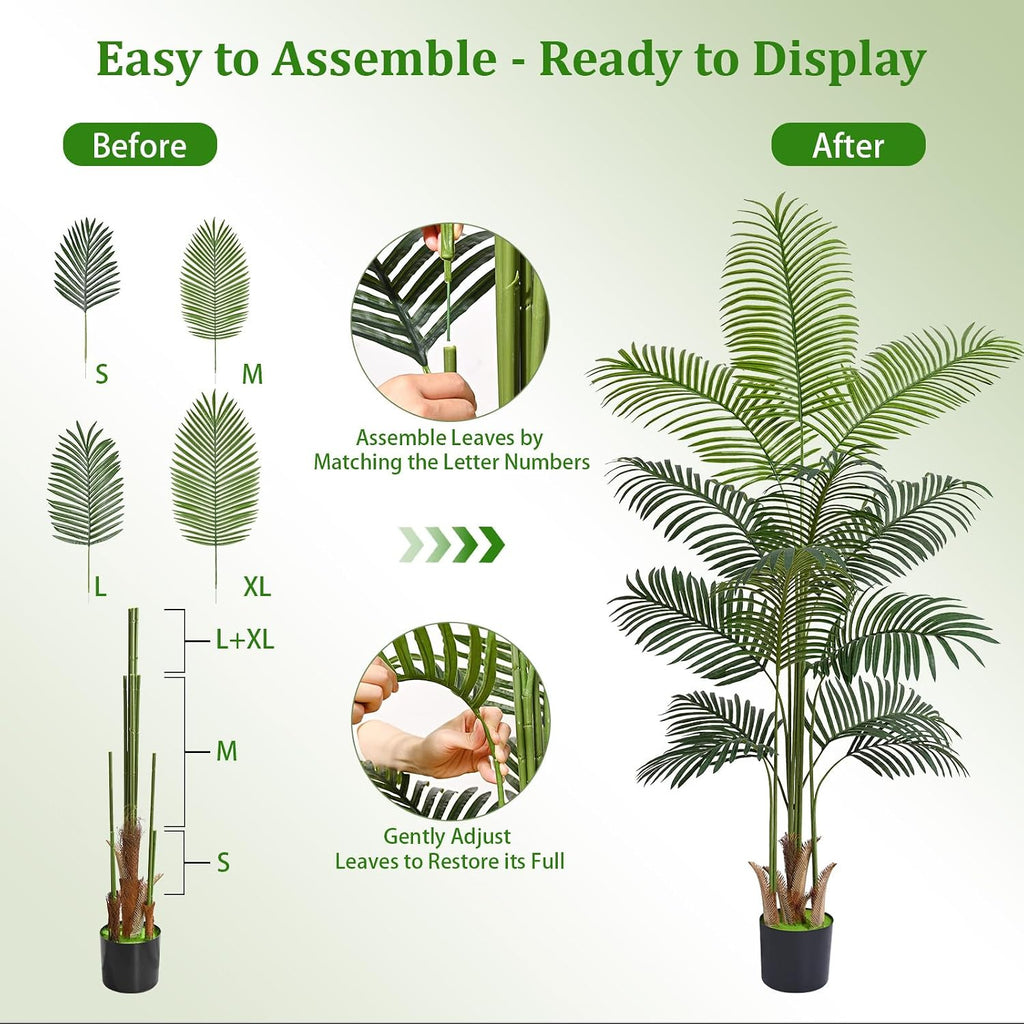 6 FT Artificial Plants Indoor, Tall Plant Palm Tree with Weighted Planter, Tropical Fake Tree with Realistic Leaves &