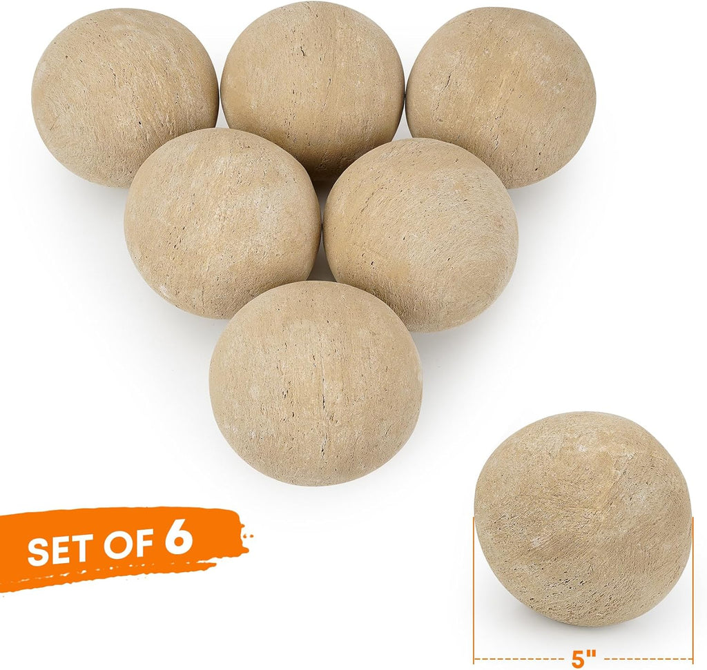 Ceramic Balls - 5” Round Fire Stones for Fire Pit Fire Bowl and Fireplace - Set of 6, Beige