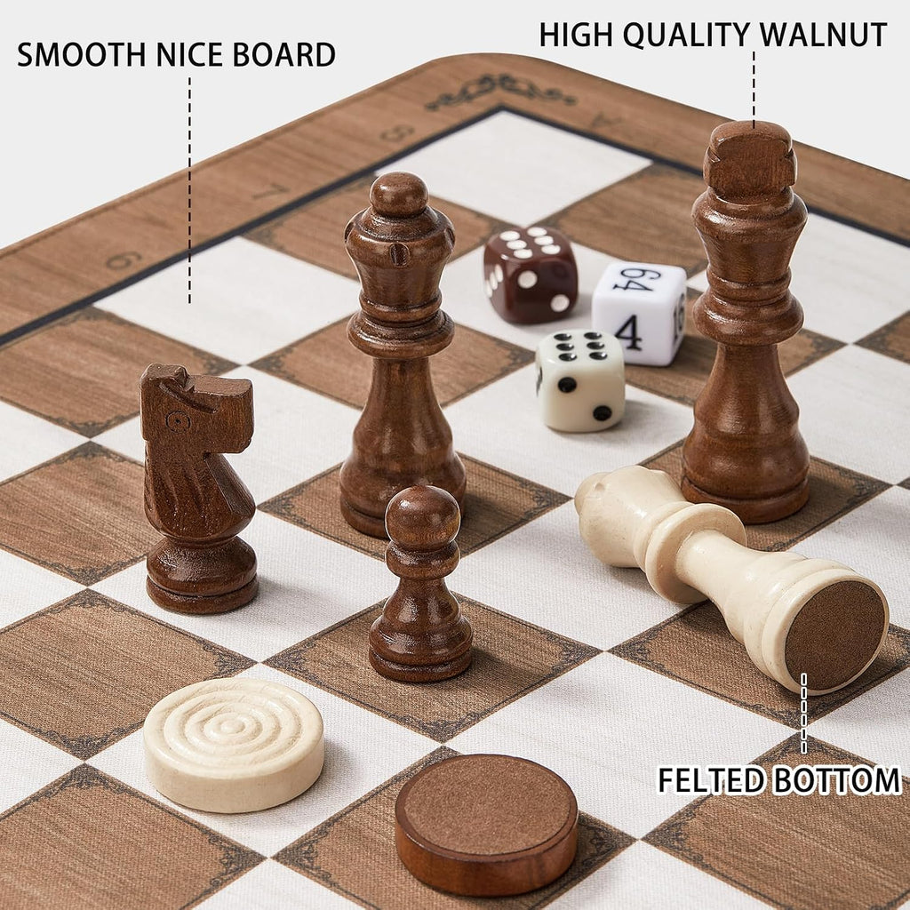 15" 3-in-1 Foldable Travel Chess Set Roll-Up Board with Checkers Backgammon