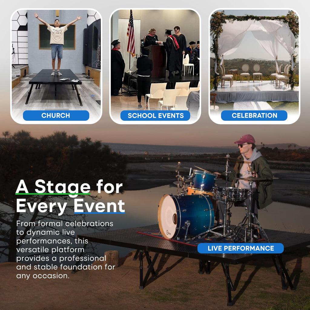 4'x8' Portable Stage, 2 Decks, Adjustable Height 17-28"