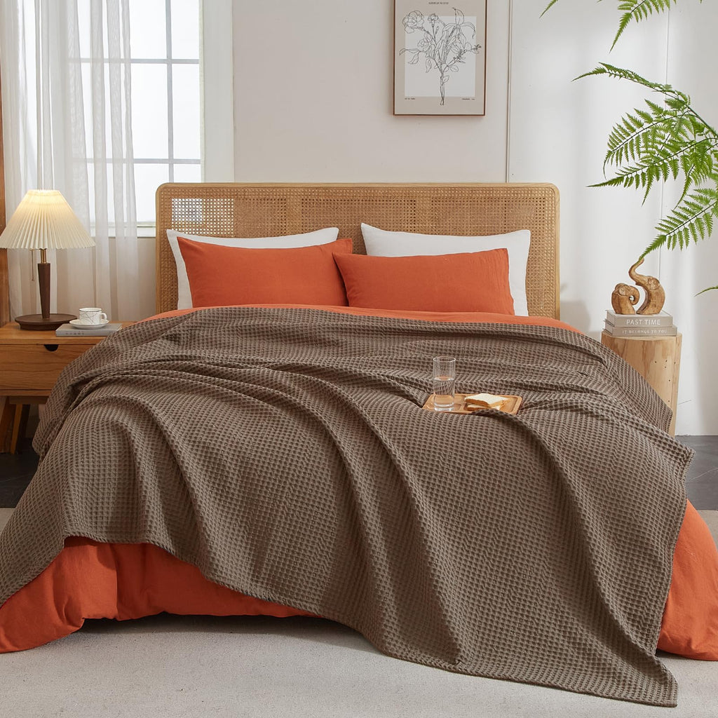 Ultra Soft Waffle Weave Blanket for Bed, 90"* 90", Chocolate