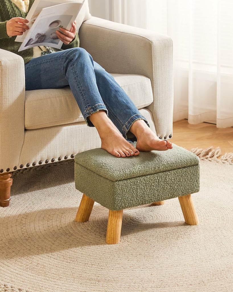 Storage Ottoman, Small Foot Stool Ottoman with Storage, Teddy Velvet