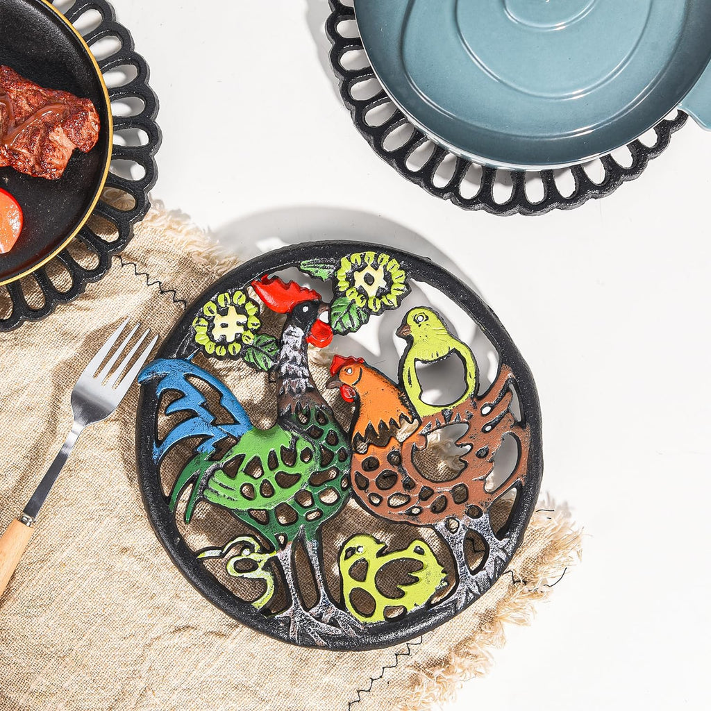 Cast Iron Trivet for Wood Stove - Dia-8.1 Inch Rustproof Round Stands for Hot Pots/Dishes/Pans - Decorative Metal