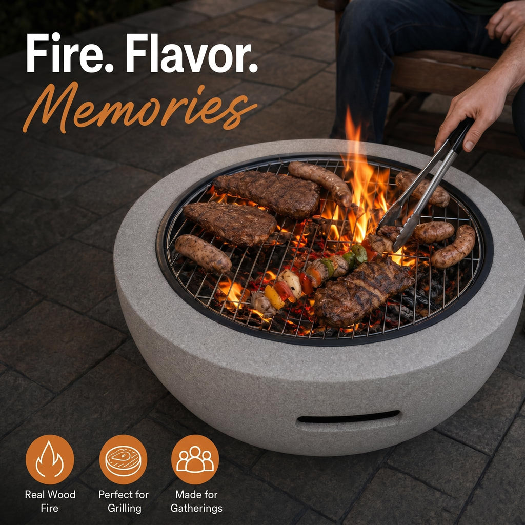 Round Wood Burning fire Pit Outdoor Fireplace -23 Gray