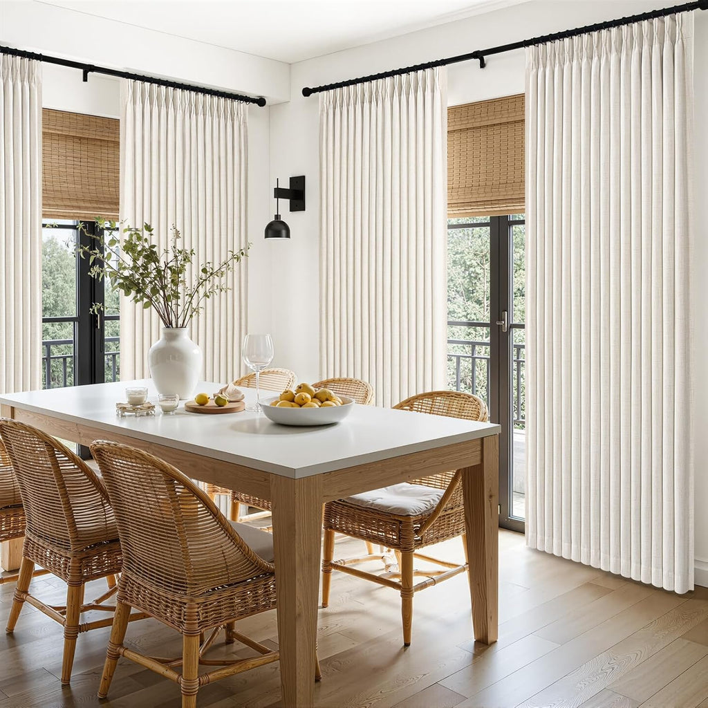 102 Inch Long Curtains Blackout Pinch Pleat Linen Drapes for Living/Bedroom 2 Panels,Two Layers Noise Reducing