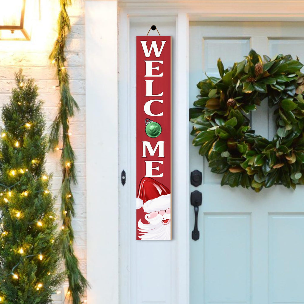 Christmas Welcome Porch Sign Decor Santa Wooden Hanging Sign Door Porch Standing Decorative Signs Plaques for Front