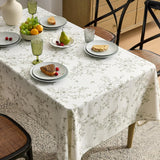 French Floral Tablecloths Rectangular Linen Table Cloth with Green Flowers Pattern Burlap Textured F