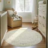 6ft Round 6' Round Rug Washable Area Circle Rug Vintage Carpet Indoor Floor Cover Floral Print Sage 
